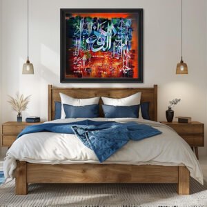 Allah Vibrant Abstract  Islamic Calligraphy - Hand-Painted Canvas Art 24x24 inches